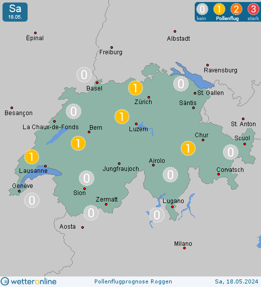 Bremgarten b. Bern: Pollenflugvorhersage Roggen für Samstag, den 27.04.2024