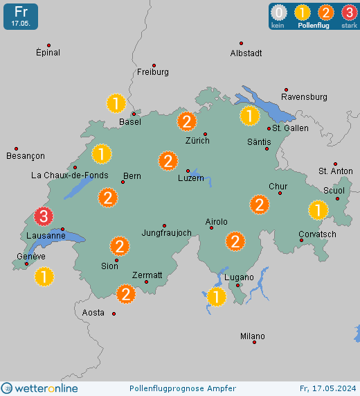 Luzern: Pollenflugvorhersage Ampfer für Samstag, den 27.04.2024