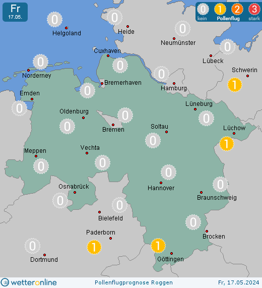 Niedersachsen: Pollenflugvorhersage Roggen für Samstag, den 27.04.2024
