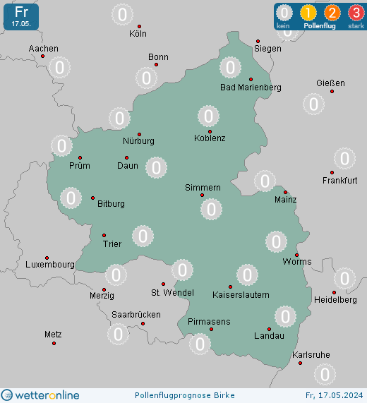 Trier: Pollenflugvorhersage Birke für Samstag, den 27.04.2024