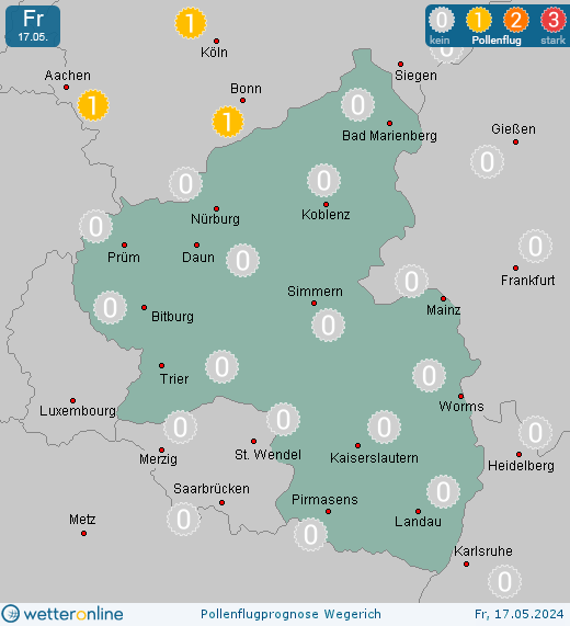 Rheinland-Pfalz: Pollenflugvorhersage Wegerich für Samstag, den 27.04.2024