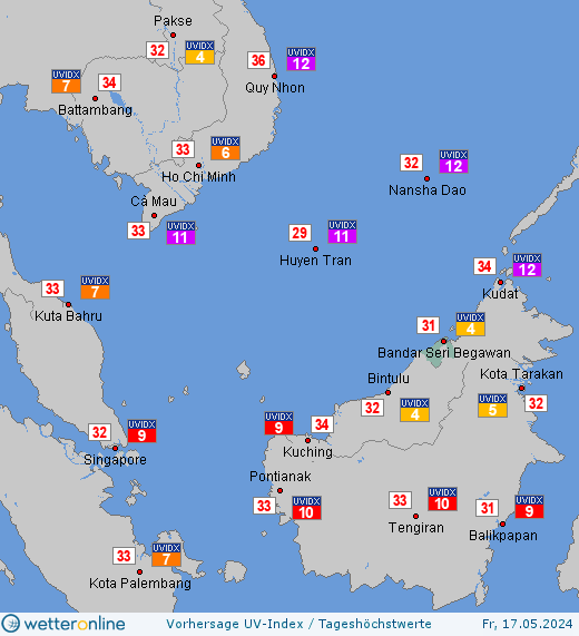 Brunei: UV-Index-Vorhersage für Samstag, den 27.04.2024
