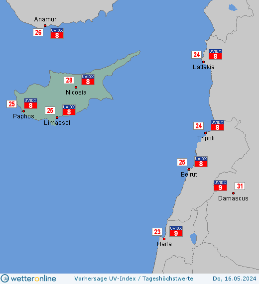 Zypern: UV-Index-Vorhersage für Samstag, den 27.04.2024