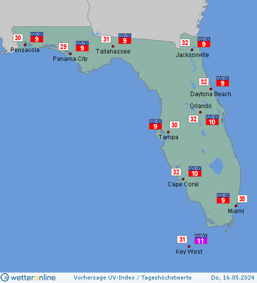 Florida: UV-Index-Vorhersage für Samstag, den 27.04.2024