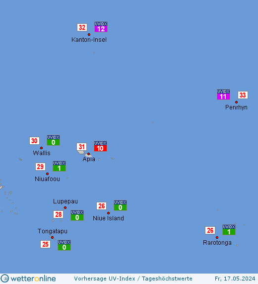 Futuna und Wallis: UV-Index-Vorhersage für Samstag, den 27.04.2024