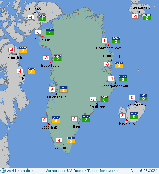 Grönland: UV-Index-Vorhersage für Samstag, den 27.04.2024