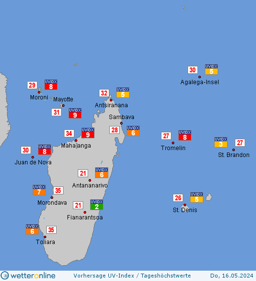 Komoren: UV-Index-Vorhersage für Samstag, den 27.04.2024