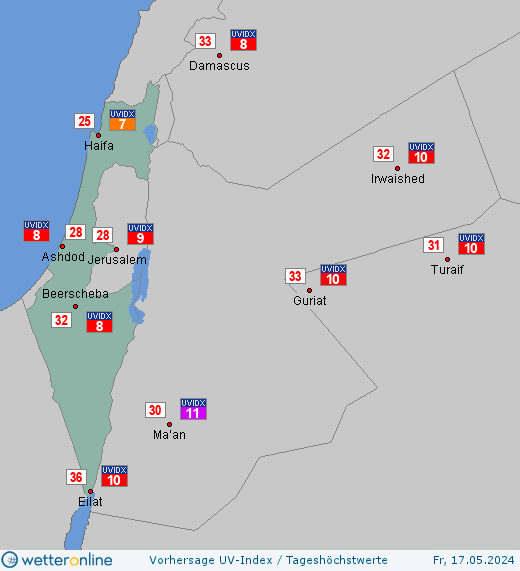 Israel: UV-Index-Vorhersage für Samstag, den 27.04.2024