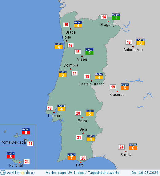 Portugal: UV-Index-Vorhersage für Samstag, den 27.04.2024
