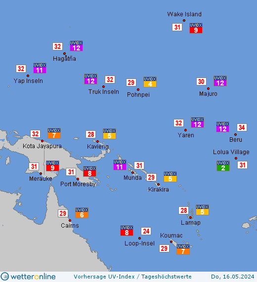 Vanuatu: UV-Index-Vorhersage für Samstag, den 27.04.2024