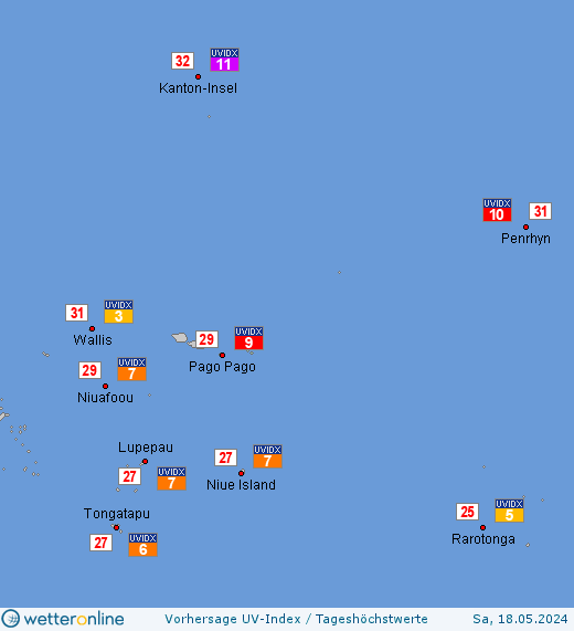 Amerikanisch-Samoa: UV-Index-Vorhersage für Samstag, den 27.04.2024