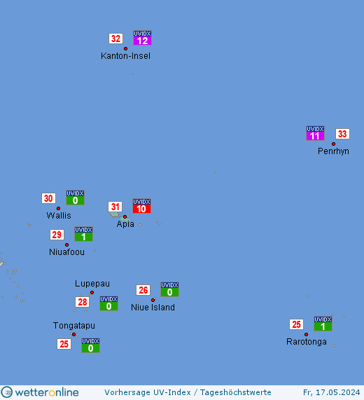 Samoa: UV-Index-Vorhersage für Samstag, den 27.04.2024