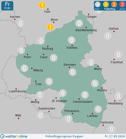 Albisheim (Pfrimm): Pollenflugvorhersage Roggen für Samstag, den 27.04.2024