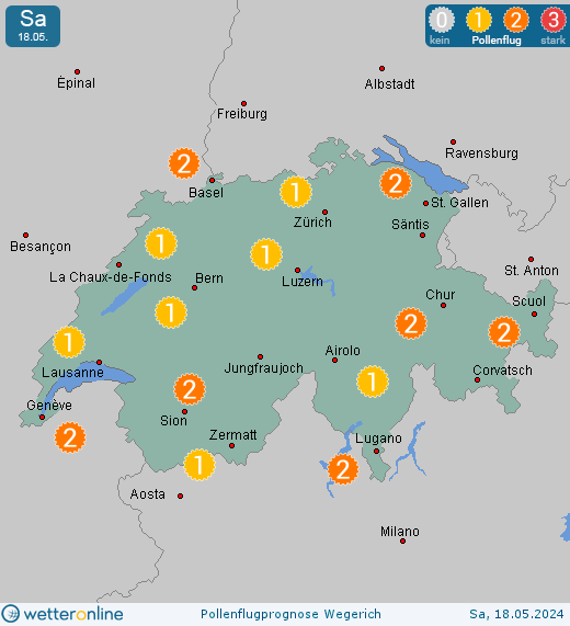 Thun: Pollenflugvorhersage Wegerich für Samstag, den 27.04.2024