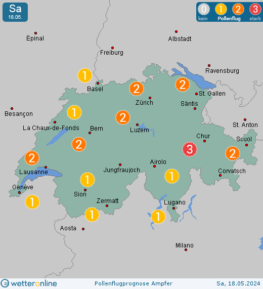 Saas im Prättigau: Pollenflugvorhersage Ampfer für Samstag, den 27.04.2024