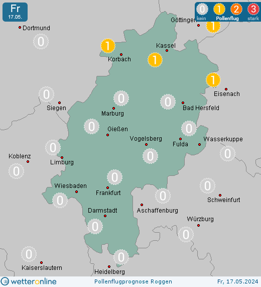 Hessen: Pollenflugvorhersage Roggen für Samstag, den 27.04.2024