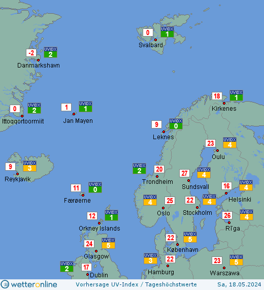 Nordeuropa: UV-Index-Vorhersage für Sonntag, den 28.04.2024