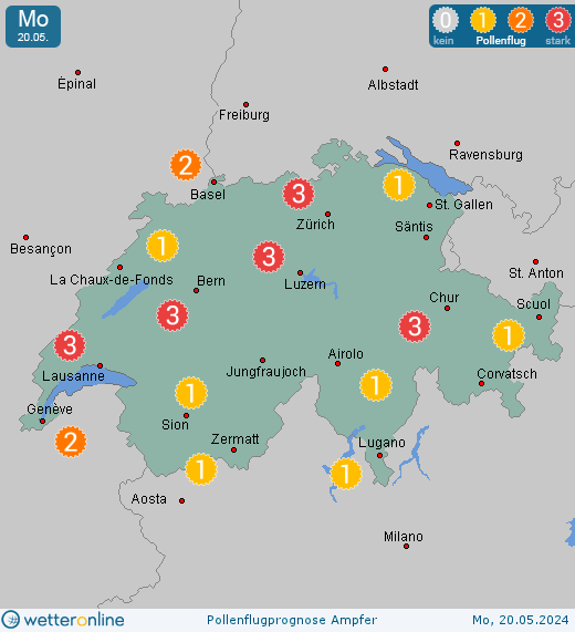 Gstaad (in 1000m): Pollenflugvorhersage Ampfer für Sonntag, den 28.04.2024