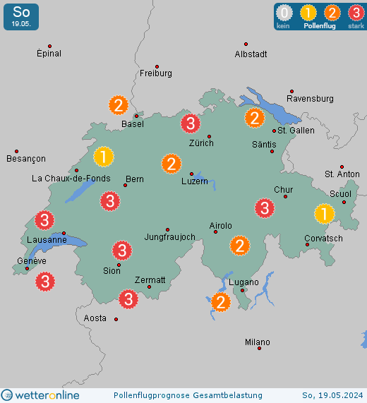 Bremgarten b. Bern: Pollenflugvorhersage Ambrosia für Sonntag, den 28.04.2024
