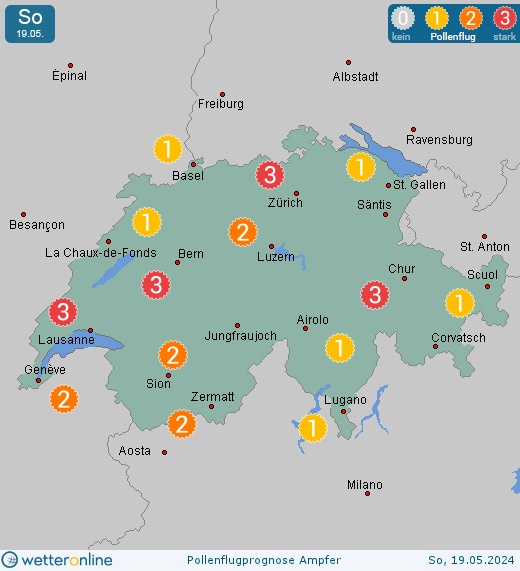 Schweiz: Pollenflugvorhersage Ampfer für Sonntag, den 28.04.2024