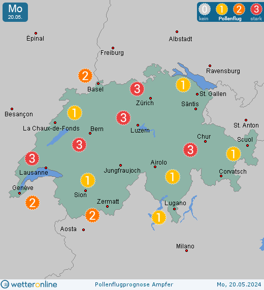 Bernhardzell: Pollenflugvorhersage Ampfer für Sonntag, den 28.04.2024
