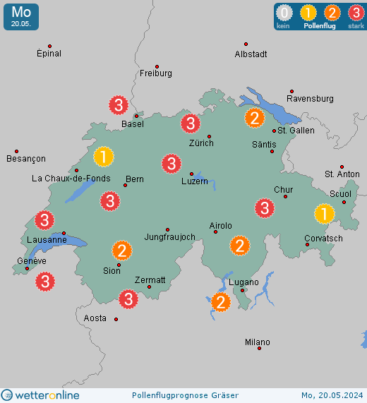 Grindelwald (in 1100m): Pollenflugvorhersage Gräser für Sonntag, den 28.04.2024