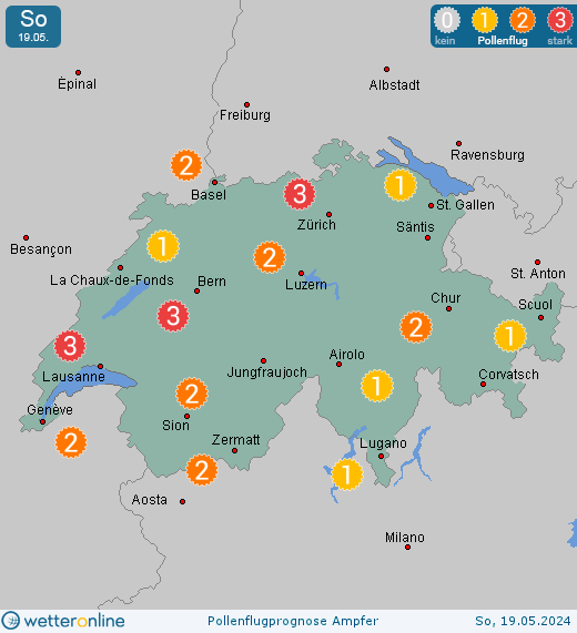 Samnaun (in 1800m): Pollenflugvorhersage Ampfer für Sonntag, den 28.04.2024