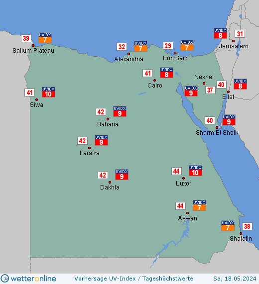 Ägypten: UV-Index-Vorhersage für Sonntag, den 28.04.2024