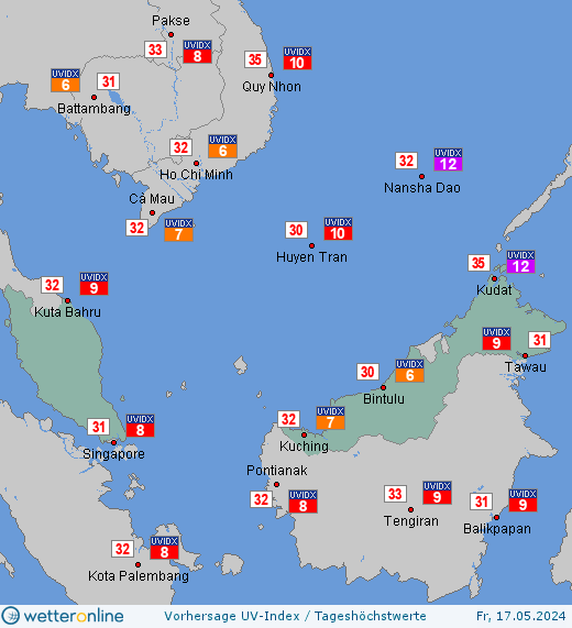 Malaysia: UV-Index-Vorhersage für Sonntag, den 28.04.2024