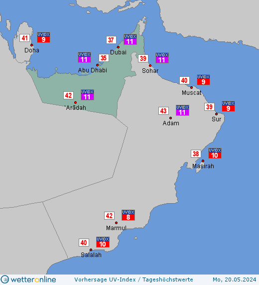 Vereinigte Arabische Emirate: UV-Index-Vorhersage für Sonntag, den 28.04.2024