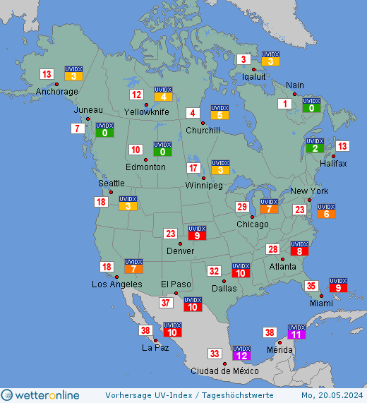 Nordamerika: UV-Index-Vorhersage für Sonntag, den 28.04.2024