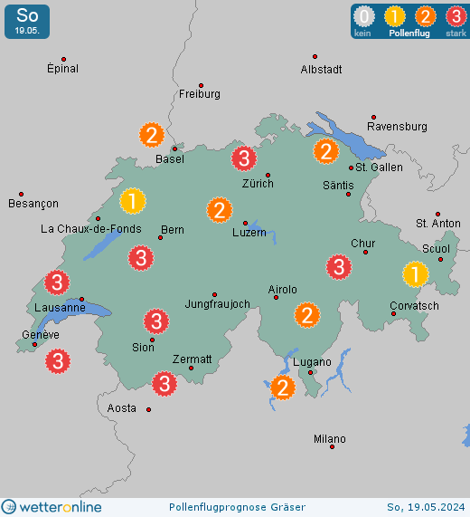 Thun: Pollenflugvorhersage Gräser für Sonntag, den 28.04.2024