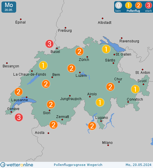 Saas im Prättigau: Pollenflugvorhersage Wegerich für Sonntag, den 28.04.2024