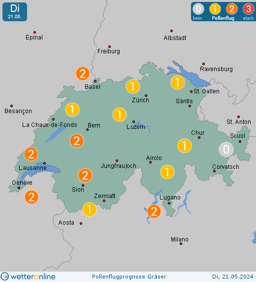 Einsiedeln: Pollenflugvorhersage Gräser für Montag, den 29.04.2024