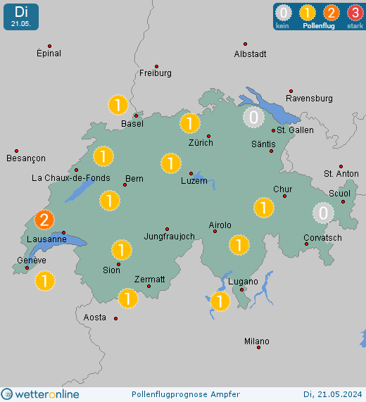 Wentzwiller: Pollenflugvorhersage Ampfer für Montag, den 29.04.2024