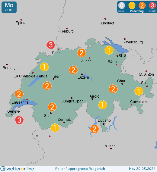 Bern-Ostermundigen: Pollenflugvorhersage Wegerich für Montag, den 29.04.2024