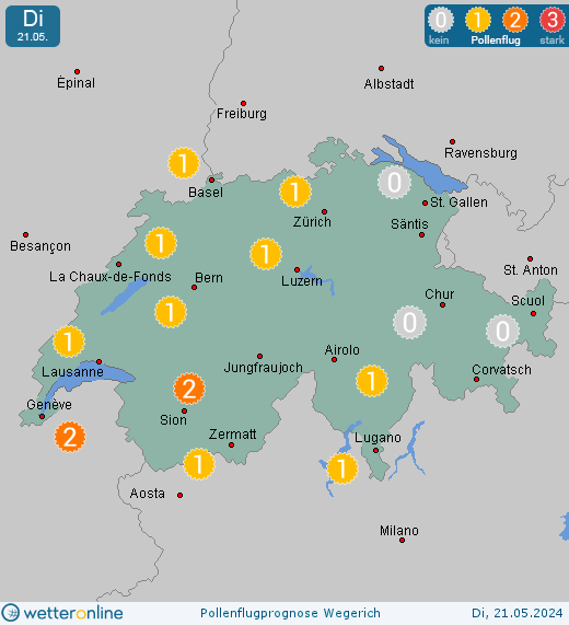Köniz: Pollenflugvorhersage Wegerich für Montag, den 29.04.2024