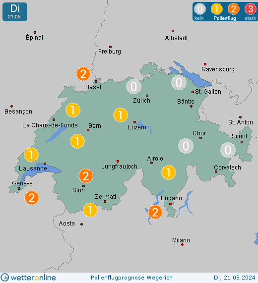 Bernhardzell: Pollenflugvorhersage Wegerich für Montag, den 29.04.2024