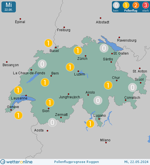 Saas-Fee (in 1800m): Pollenflugvorhersage Roggen für Montag, den 29.04.2024