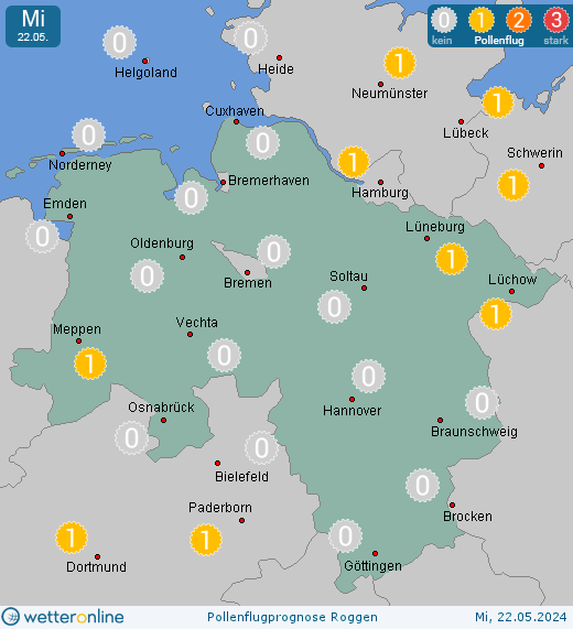 Hannover: Pollenflugvorhersage Roggen für Montag, den 29.04.2024