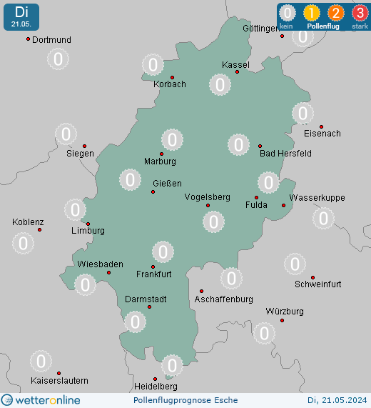 Pfaffschwende: Pollenflugvorhersage Esche für Montag, den 29.04.2024