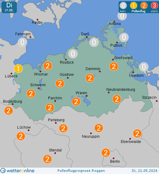 Neustrelitz: Pollenflugvorhersage Roggen für Montag, den 29.04.2024