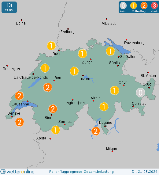 Gwatt (Thun): Pollenflugvorhersage Ambrosia für Montag, den 29.04.2024