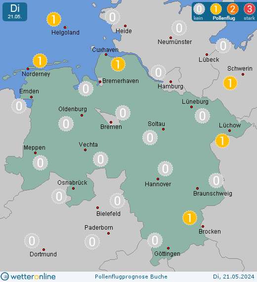 Niedersachsen: Pollenflugvorhersage Buche für Dienstag, den 30.04.2024