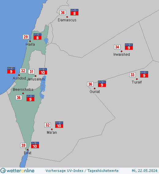 Israel: UV-Index-Vorhersage für Dienstag, den 30.04.2024