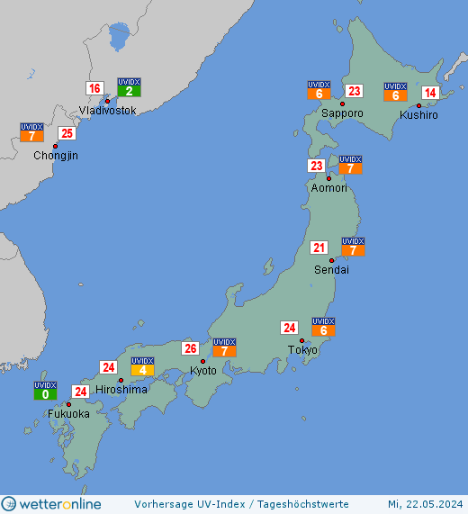 Japan: UV-Index-Vorhersage für Dienstag, den 30.04.2024