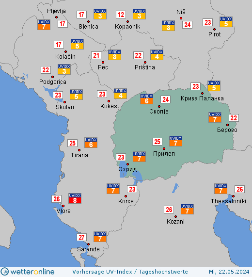 Nordmazedonien: UV-Index-Vorhersage für Dienstag, den 30.04.2024
