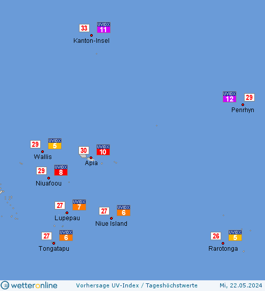Tonga: UV-Index-Vorhersage für Dienstag, den 30.04.2024