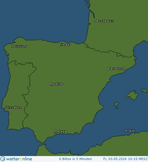 Aktuelle Blitzkarte Iberische Halbinsel