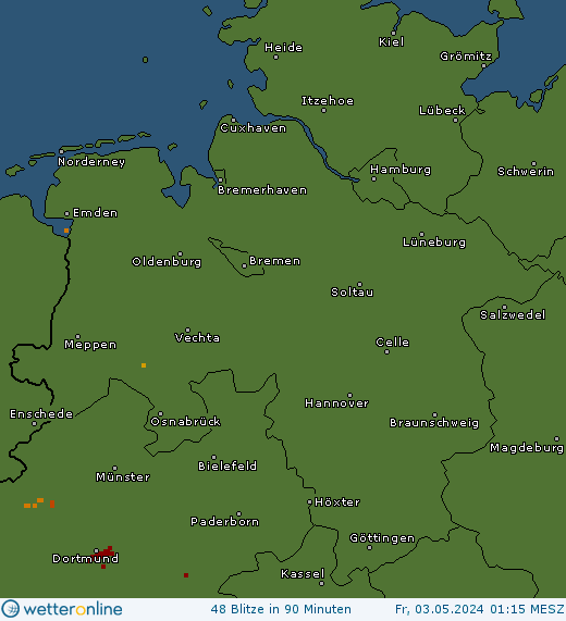 Aktuelle Blitzkarte Niedersachsen und Bremen